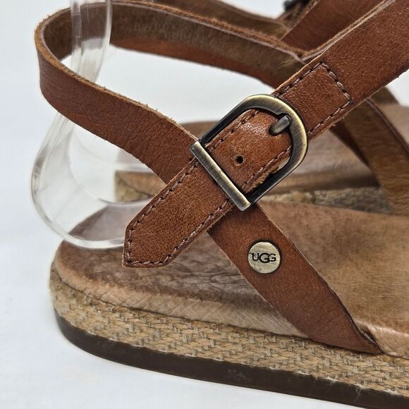 UGG Australia Women Larisa Flat Sandals Ankle Strap Buckle Leather Brown 7.5M - Picture 3 of 15